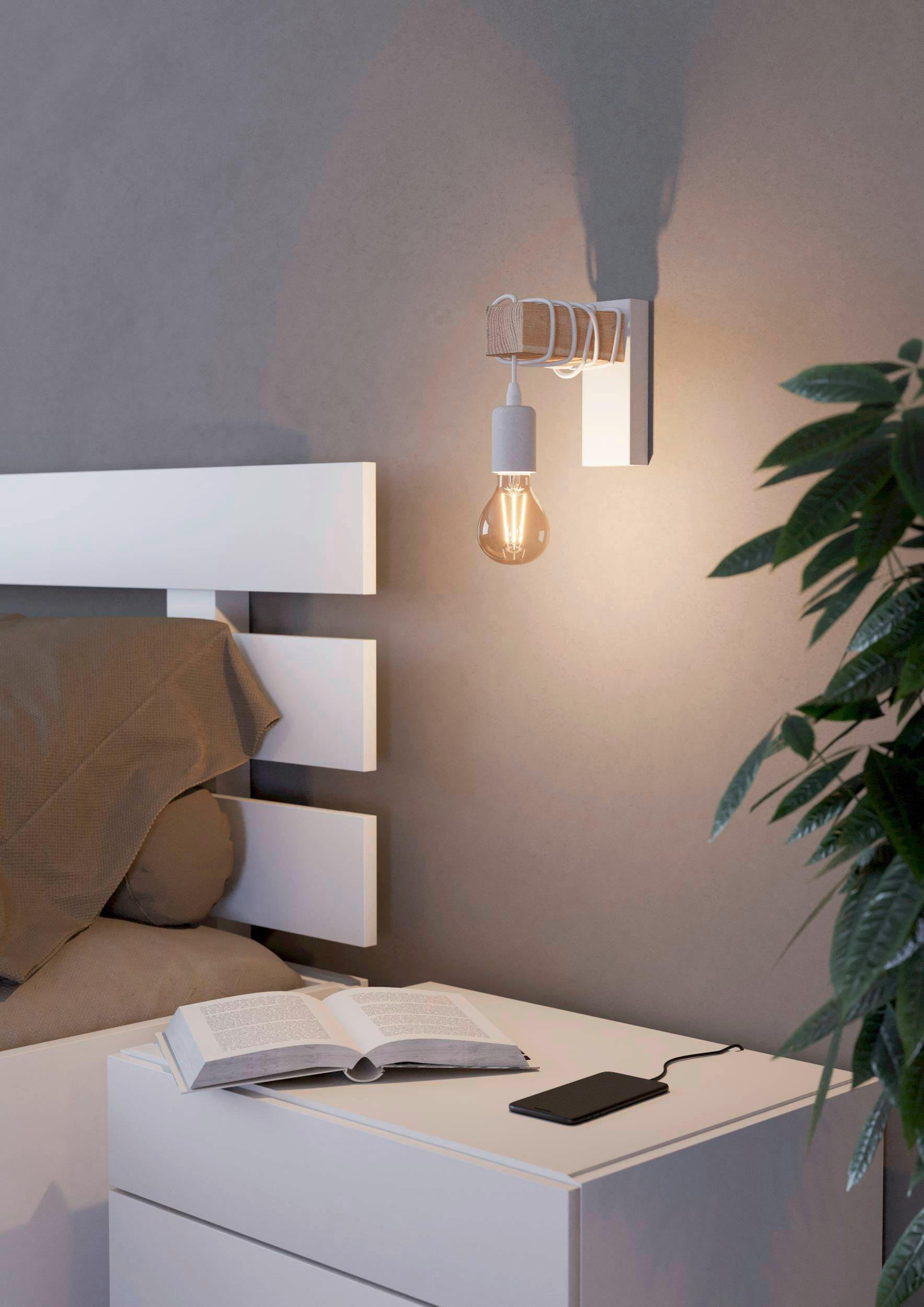 VÄGGLAMPA 6,5/21,5 cm   - vit/brun, Natur, metall/trä (6,5/21,5cm) - Eglo