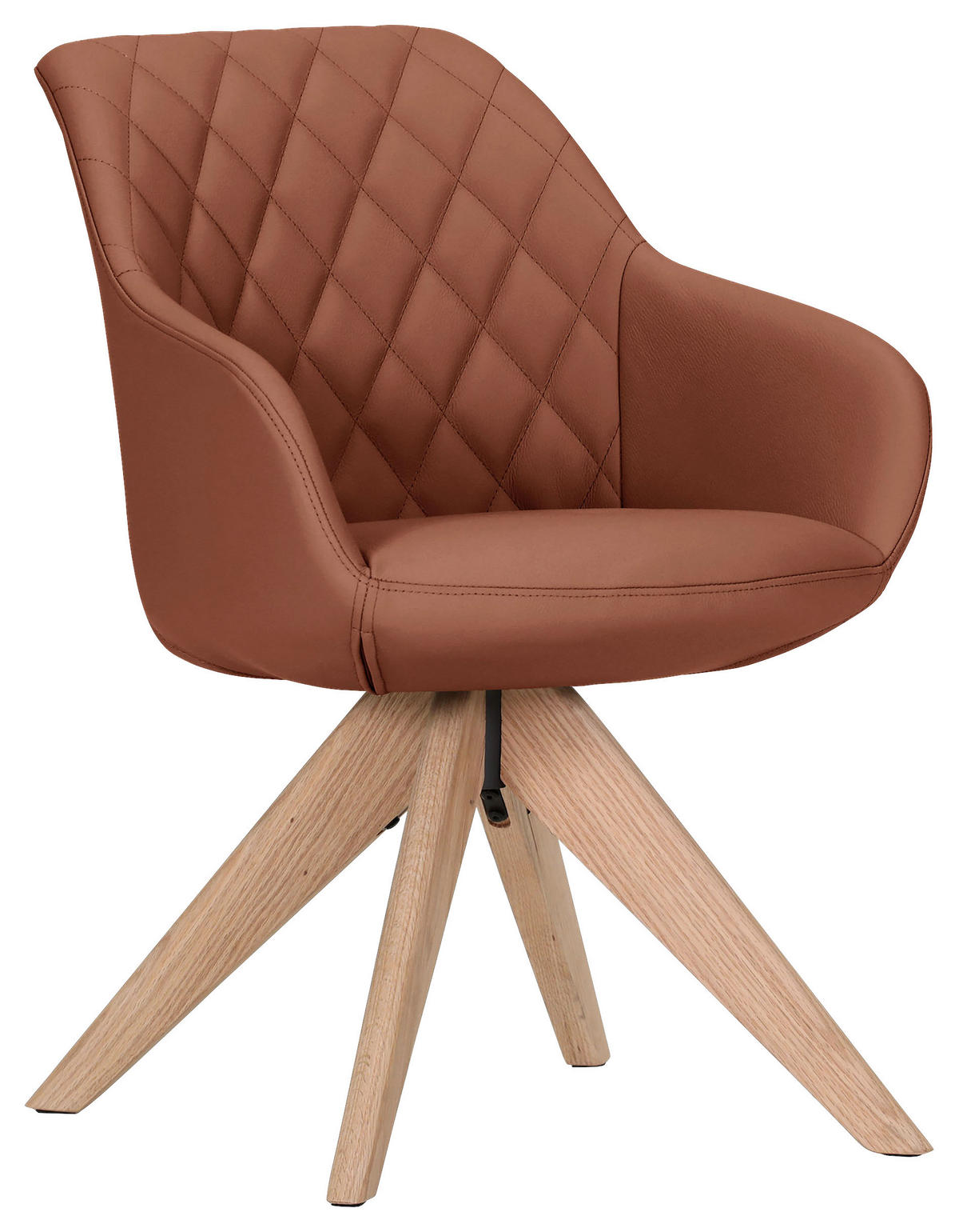 ARMLEHNSTUHL  Typenauswahl, Sitzfläche 360° drehbar, automatische Rückholfunktion  Echtleder  - Cognac/Naturfarben, Design, Leder/Holz (60/83/65cm) - Landscape