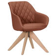ARMLEHNSTUHL  Typenauswahl, Sitzfläche 360° drehbar, automatische Rückholfunktion  Echtleder  - Cognac/Naturfarben, Design, Leder/Holz (60/83/65cm) - Landscape