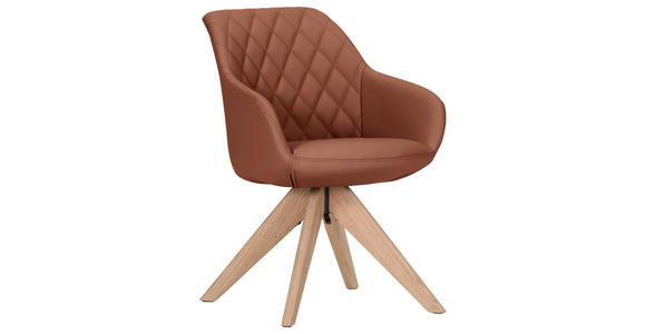 ARMLEHNSTUHL  Typenauswahl, Sitzfläche 360° drehbar, automatische Rückholfunktion  Echtleder  - Cognac/Naturfarben, Design, Leder/Holz (60/83/65cm) - Landscape