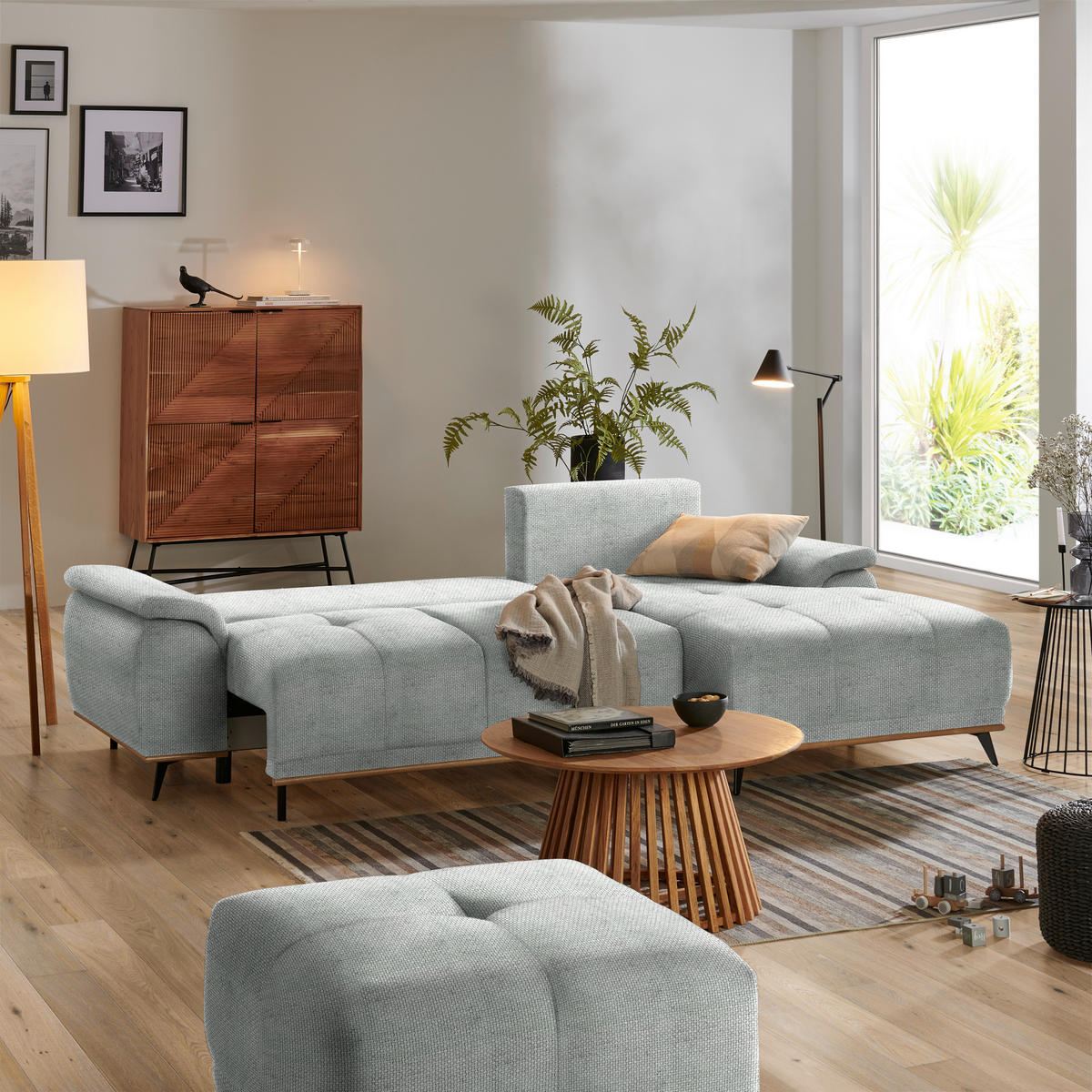 ECKSOFA in Struktur Grau  - Schwarz/Grau, Modern, Textil/Metall (262/168cm) - home24