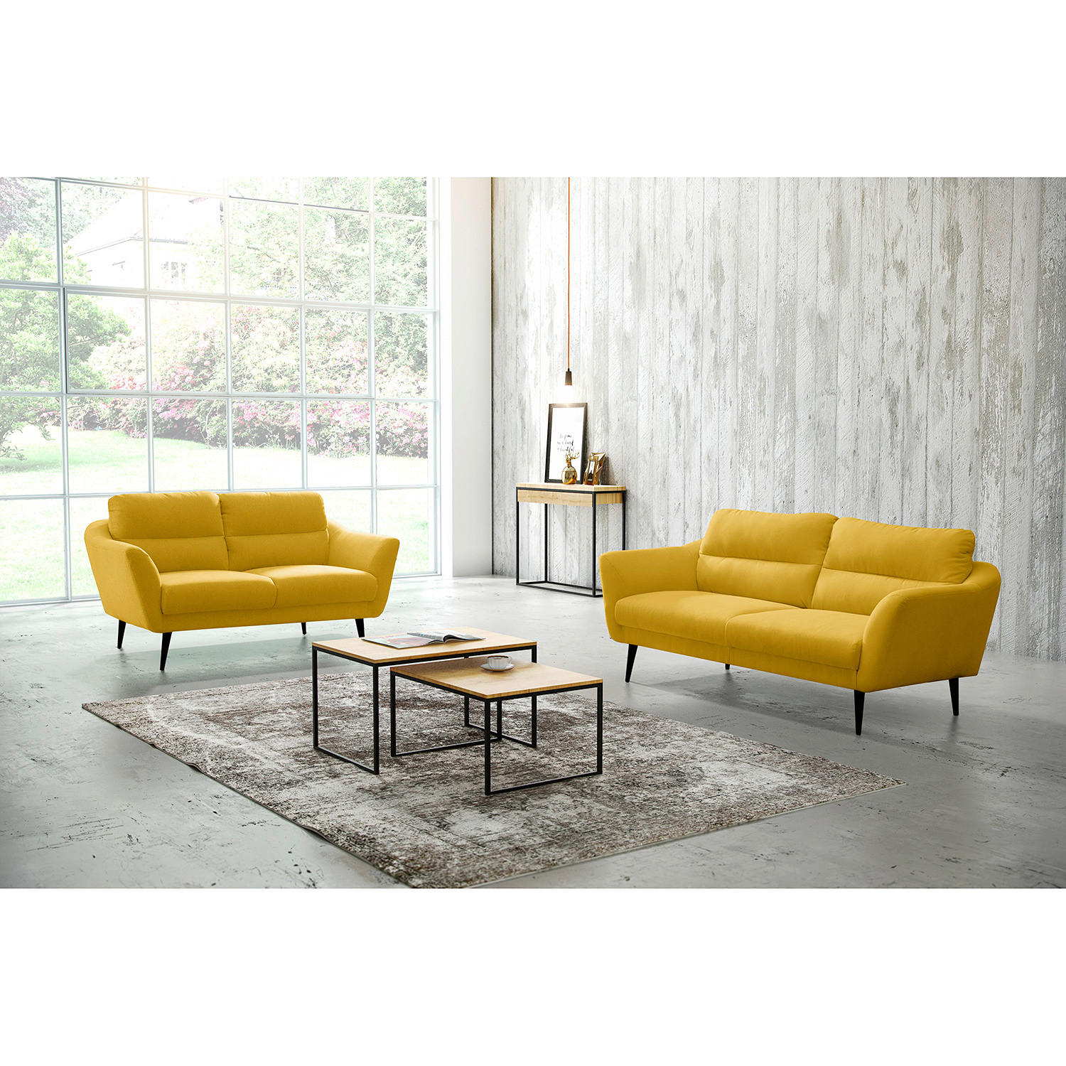 2-SITZER-SOFA in Webstoff Gelb  - Gelb/Schwarz, Design, Holz/Textil (158/87/88cm) - Livetastic