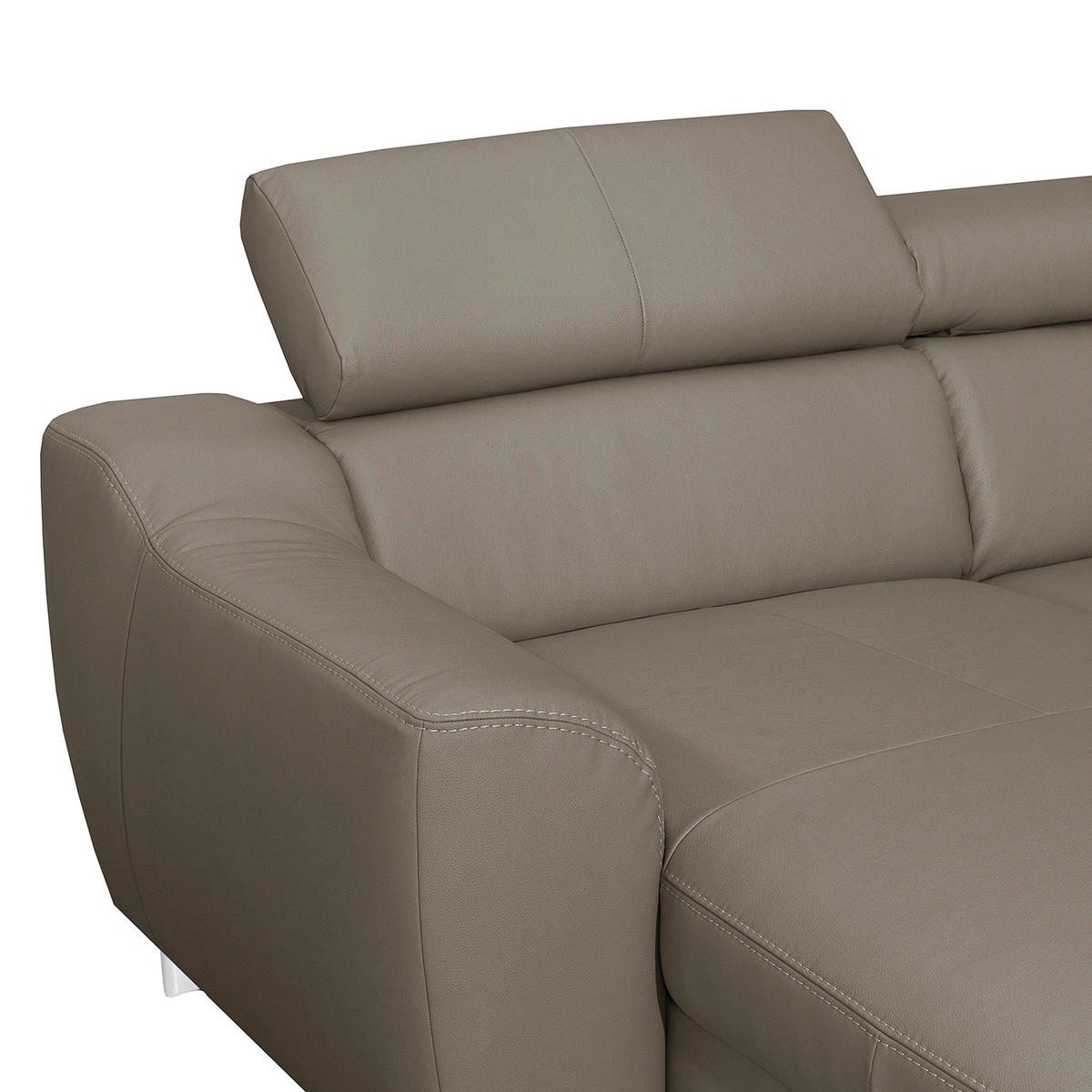 ECKSOFA in Lederlook Echtleder Taupe  - Taupe/Chromfarben, Design, Leder/Textil (242/176cm) - Livetastic