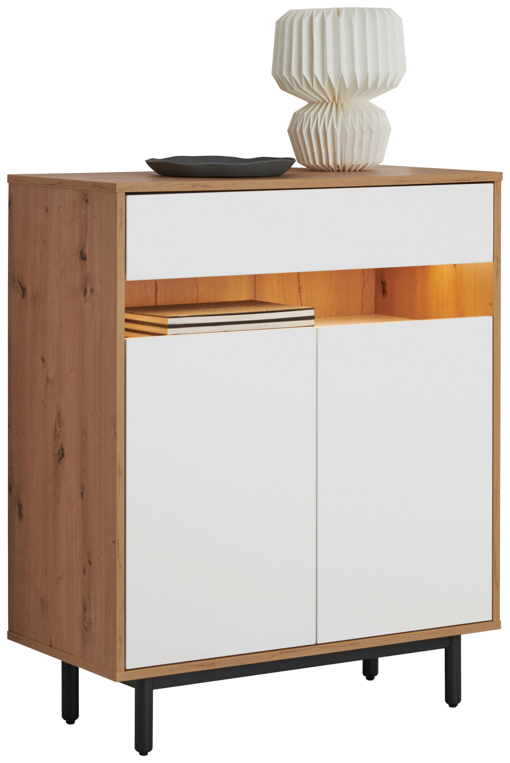 HIGHBOARD Weiss, Eiche Artisan  90/108/45 cm  - Weiss/Graphitfarben, Design, Holz/Holzwerkstoff (90/108/45cm) - home24