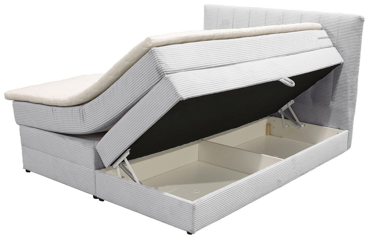 BOXSPRINGBETT 140/200 cm,  in Hellgrau, gepolstertes Kopfteil, Bettkasten, Topper, Matratzen, H2 + H2 = mittel  - Hellgrau/Schwarz, Basics, Kunststoff/Textil (140/200cm) - Boxxx