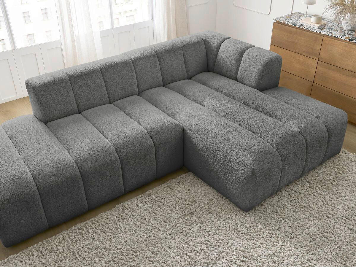 ECKSOFA  ANNECY Dunkelgrau Bouclé  - Dunkelgrau/Schwarz, MODERN, Kunststoff/Textil (262/170cm)