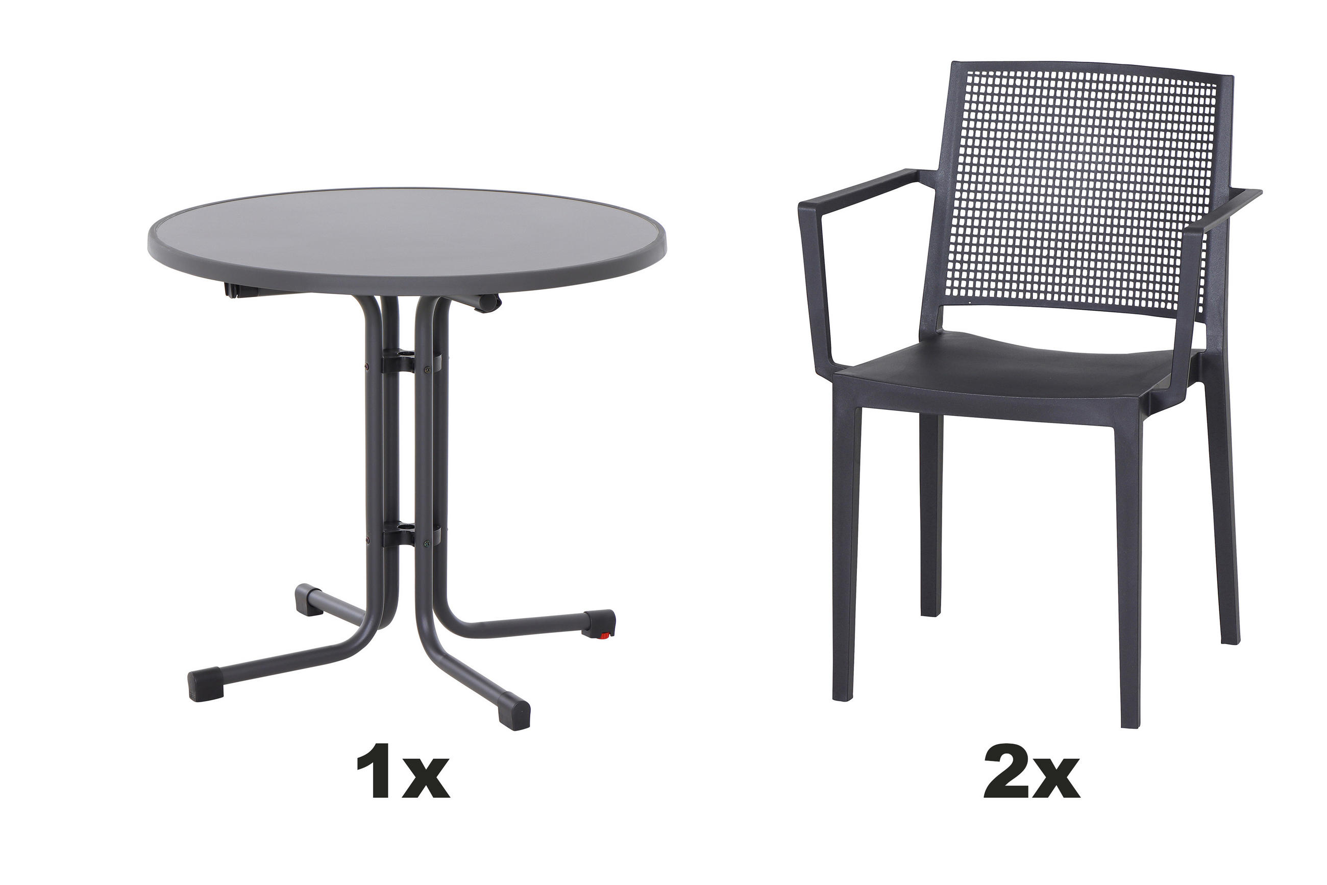 GARTENGARNITUR 3-teilig Stahl  - Anthrazit, Basics, Kunststoff/Metall (80/80/80cm) - Siena Garden