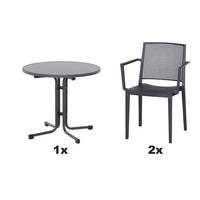 GARTENGARNITUR 3-teilig Stahl  - Anthrazit, Basics, Kunststoff/Metall (80/80/80cm) - Siena Garden