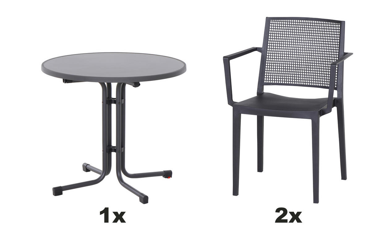 GARTENGARNITUR 3-teilig Stahl  - Anthrazit, Basics, Kunststoff/Metall (80/80/80cm) - Siena Garden