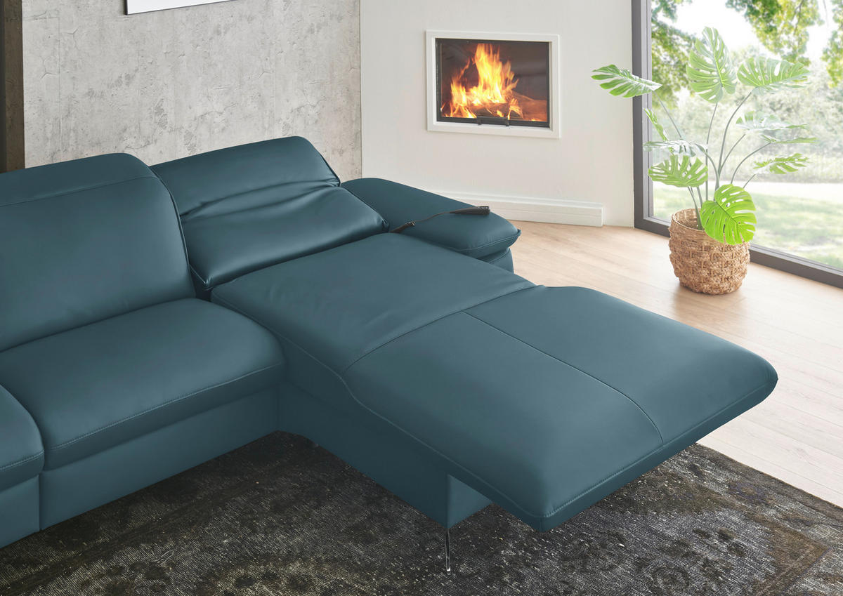 ECKSOFA  Echtleder Blau  - Blau/Schwarz, Design, Leder/Metall (307/169cm) - Beldomo Premium