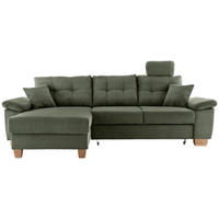 ECKSOFA Dunkelgrün Cord Bettkasten, Schlaffunktion, Sitztiefenverstellung, Kopfstütze, Liegefläche im Originalstoff  - Dunkelgrün/Naturfarben, MODERN, Holz/Textil (176/270cm) - Livetastic
