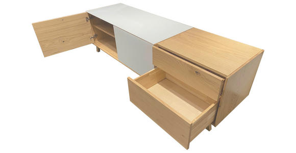 LOWBOARD Wildeiche furniert Weiß, Eichefarben - Eichefarben/Weiß, Design, Glas/Holz (185/54/50cm) - Dieter Knoll