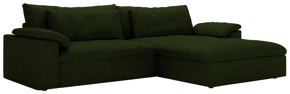 ECKSOFA Flachgewebe Dunkelgrün  - Dunkelgrün/Schwarz, Modern, Kunststoff/Textil (306/198cm) - Carryhome