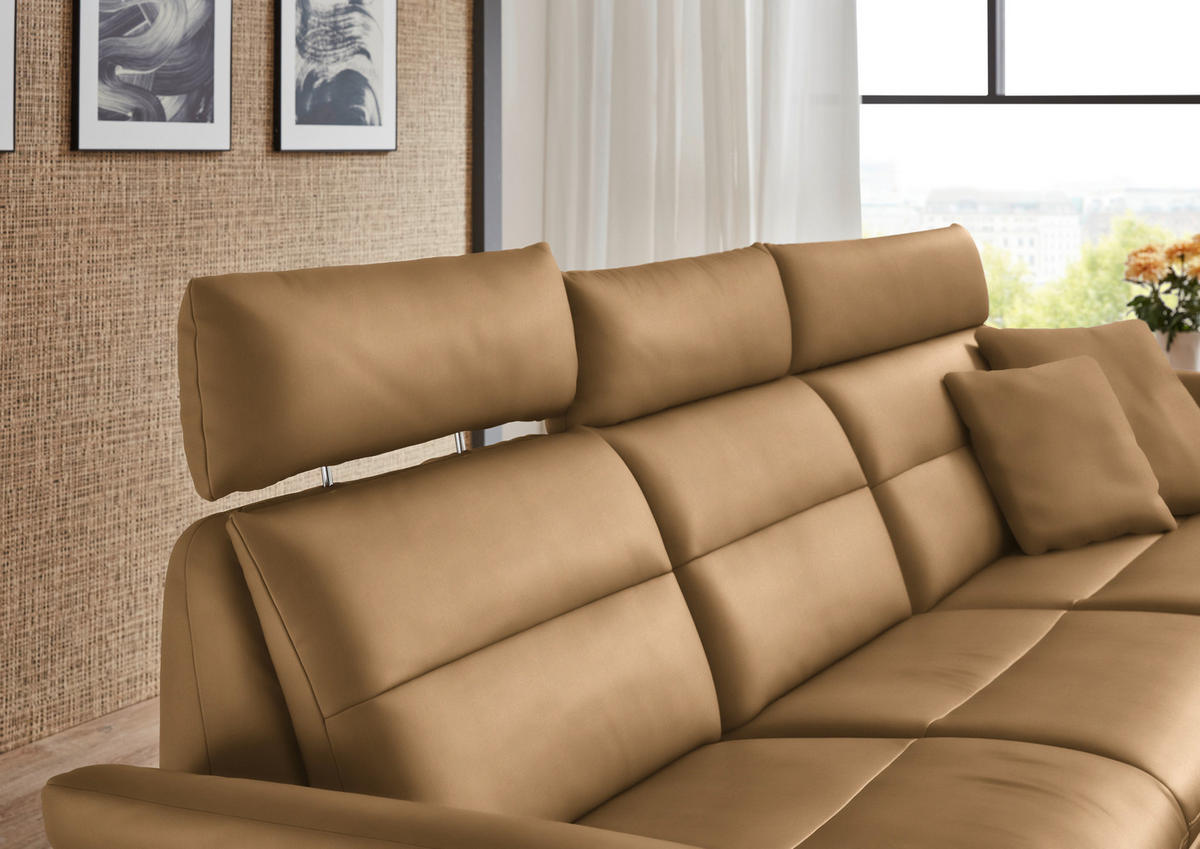 ECKSOFA in Echtleder Honig  - Schwarz/Honig, Design, Leder/Metall (300/157cm) - Dieter Knoll
