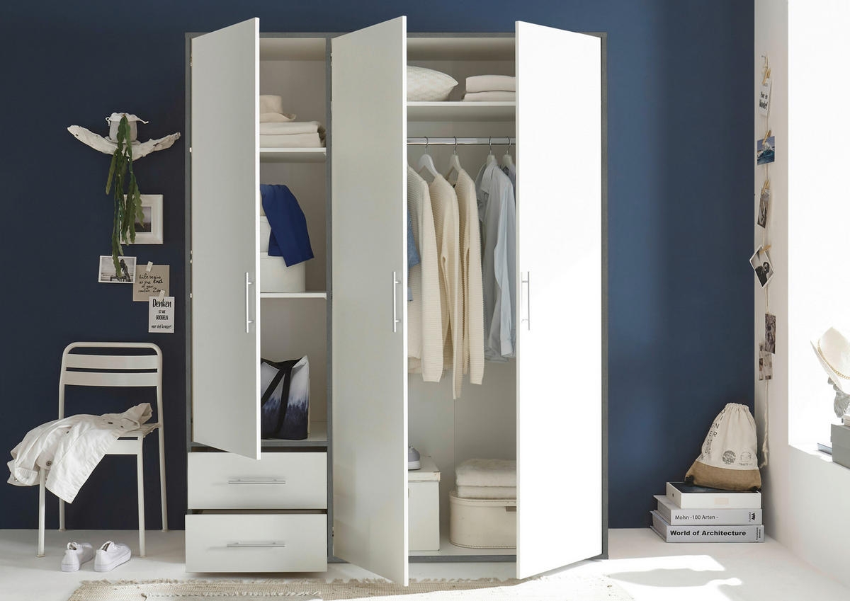 DREHTÜRENSCHRANK in Grau, Weiss  - Weiss/Alufarben, Konventionell, Holzwerkstoff/Kunststoff (155/195/60cm) - Carryhome