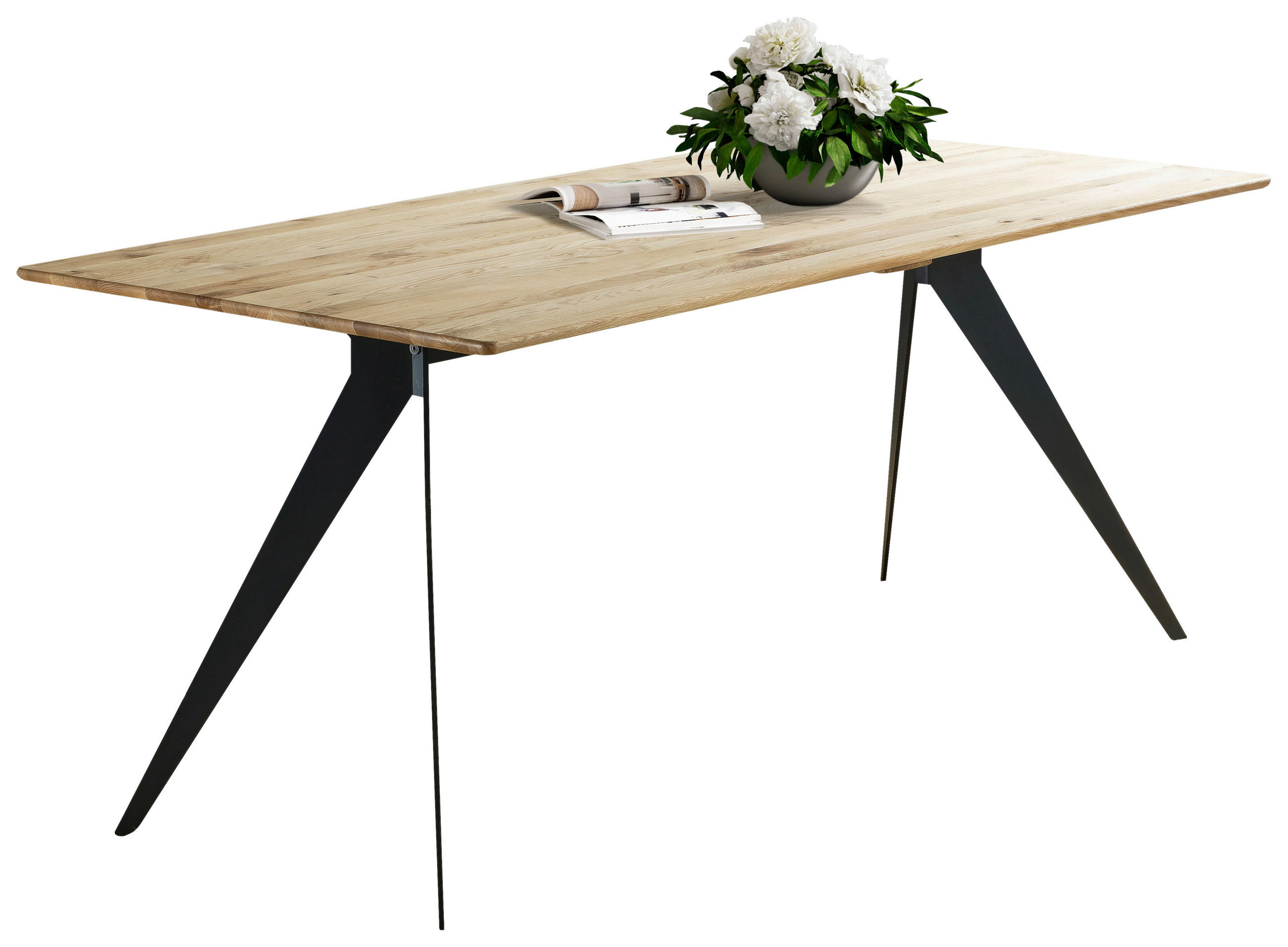 ESSTISCH Eiche massiv rechteckig Schwarz, Eichefarben  - Eichefarben/Schwarz, LIFESTYLE, Holz/Metall (160/90/75cm) - Linea Natura