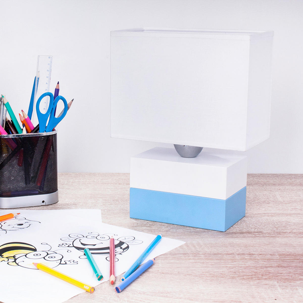 TISCHLEUCHTE Colorato 20/10,5/27 cm  - Blau/Naturfarben, Basics, Holz (20/10,5/27cm)