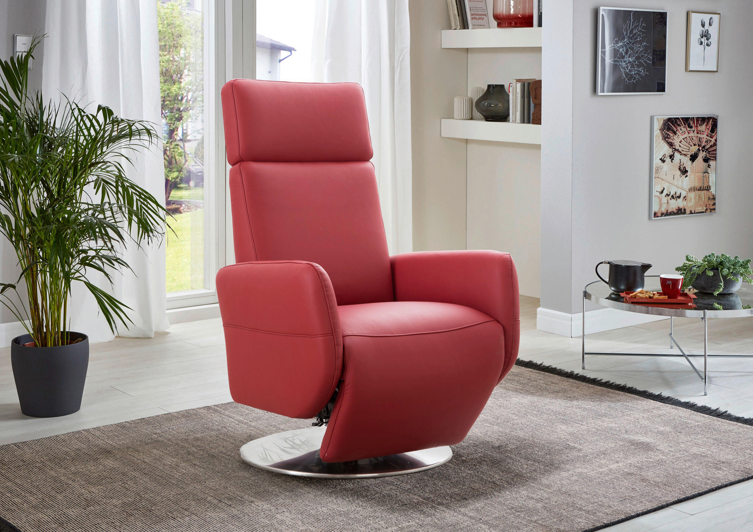 DREHSTUHL Rot  - Chromfarben/Rot, KONVENTIONELL, Leder/Metall (71/110/82cm) - Sit & More