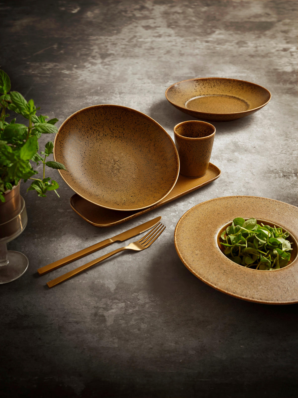TELLERSET Grumpy 4-teilig  - Goldfarben, Trend, Keramik (25cm) - Mäser