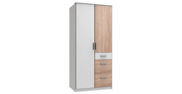 KLEIDERSCHRANK 2-türig Weiß, Eichefarben - Eichefarben/Alufarben, KONVENTIONELL, Holzwerkstoff/Kunststoff (91/199/58cm) - Carryhome