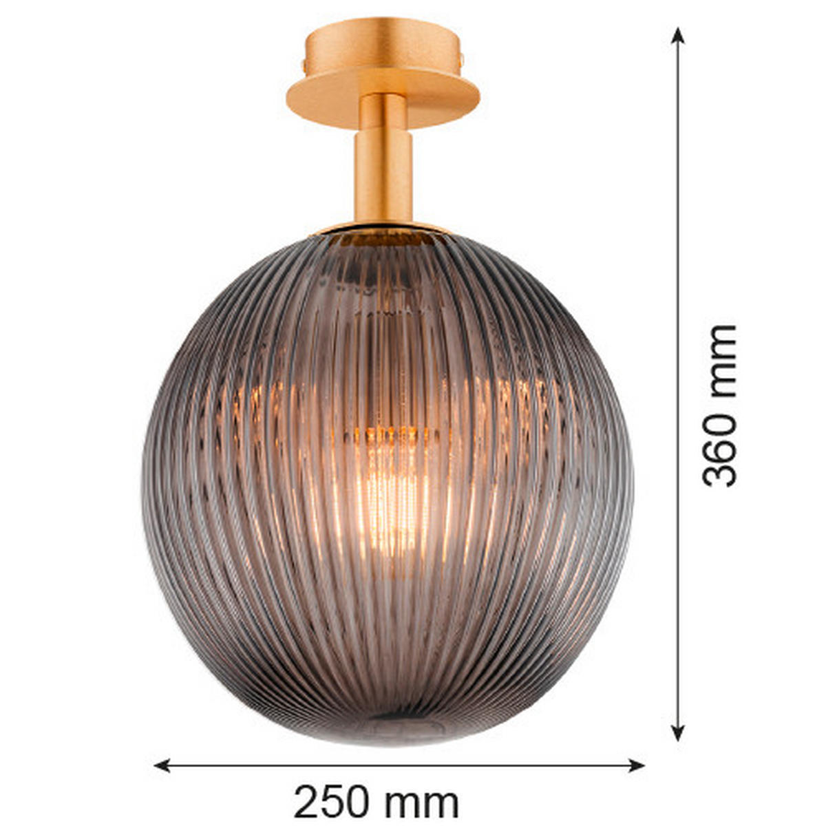 DECKENLEUCHTE PALOMA 36/25/25 cm   - Messingfarben/Hellgrau, KONVENTIONELL, Glas/Metall (36/25/25cm)