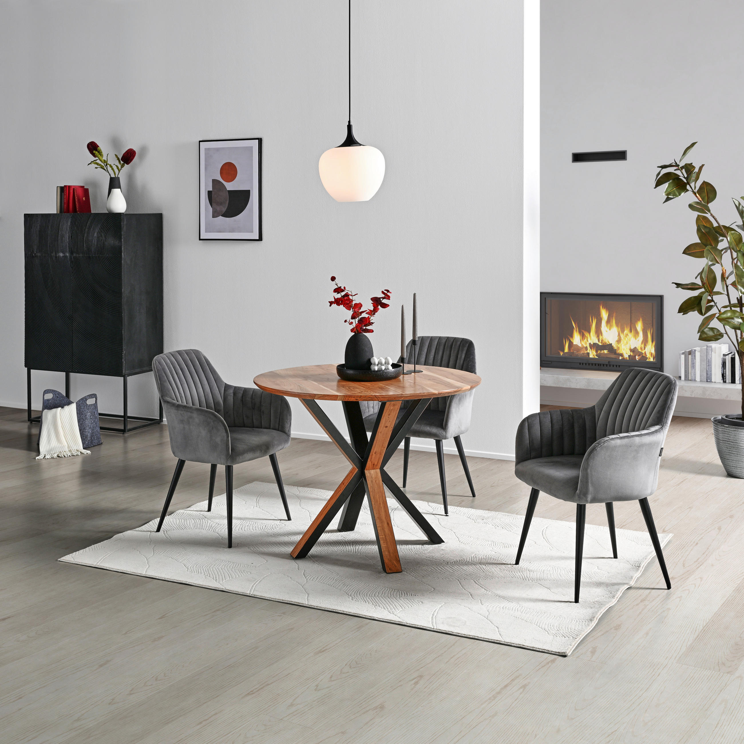 ESSTISCH in Holz, Metall - Schwarz/Akaziefarben, Natur, Holz/Metall (100/76/100cm) - Livetastic