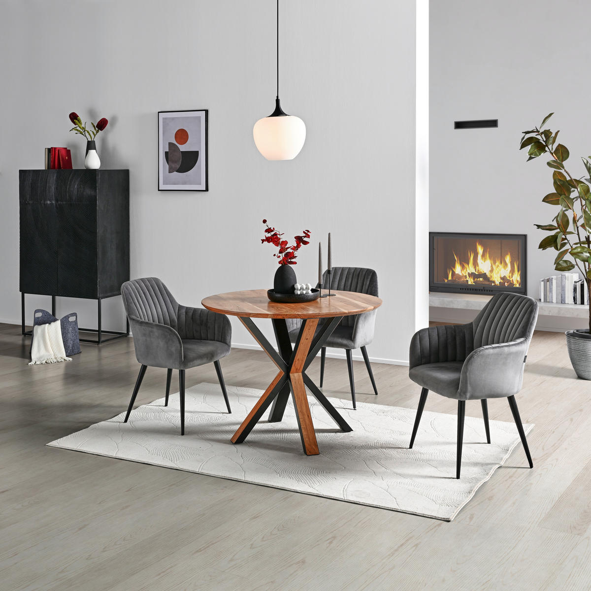 ESSTISCH in Holz, Metall  - Schwarz/Akaziefarben, Natur, Holz/Metall (100/76/100cm) - Livetastic