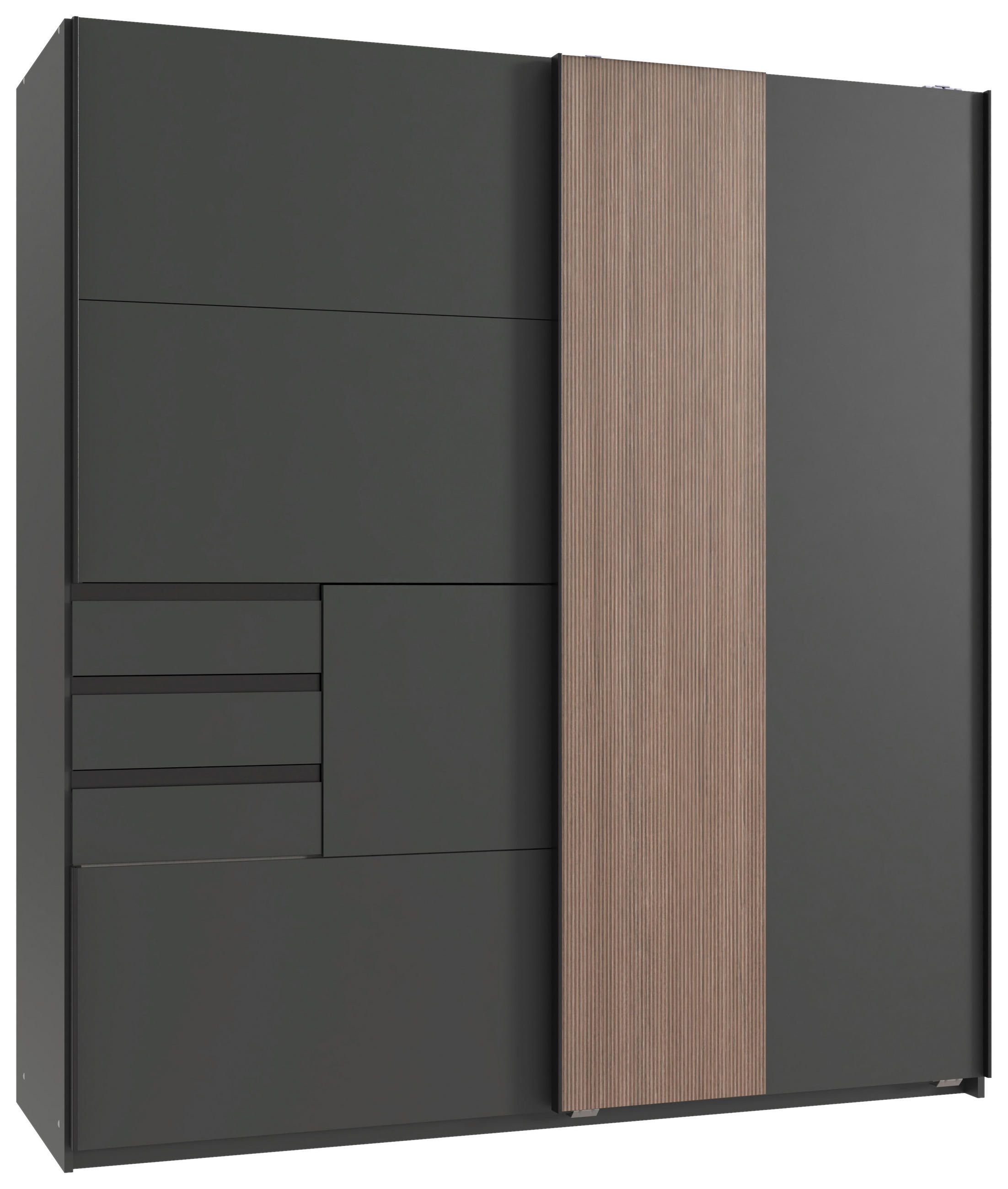 SCHWEBETÜRENSCHRANK in Braun, Graphitfarben  - Schwarz/Graphitfarben, Trend, Holzwerkstoff/Metall (180/198/65cm) - Carryhome