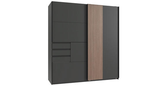 SCHWEBETÜRENSCHRANK  in Braun, Graphitfarben  - Schwarz/Graphitfarben, Trend, Holzwerkstoff/Metall (180/198/65cm) - Carryhome