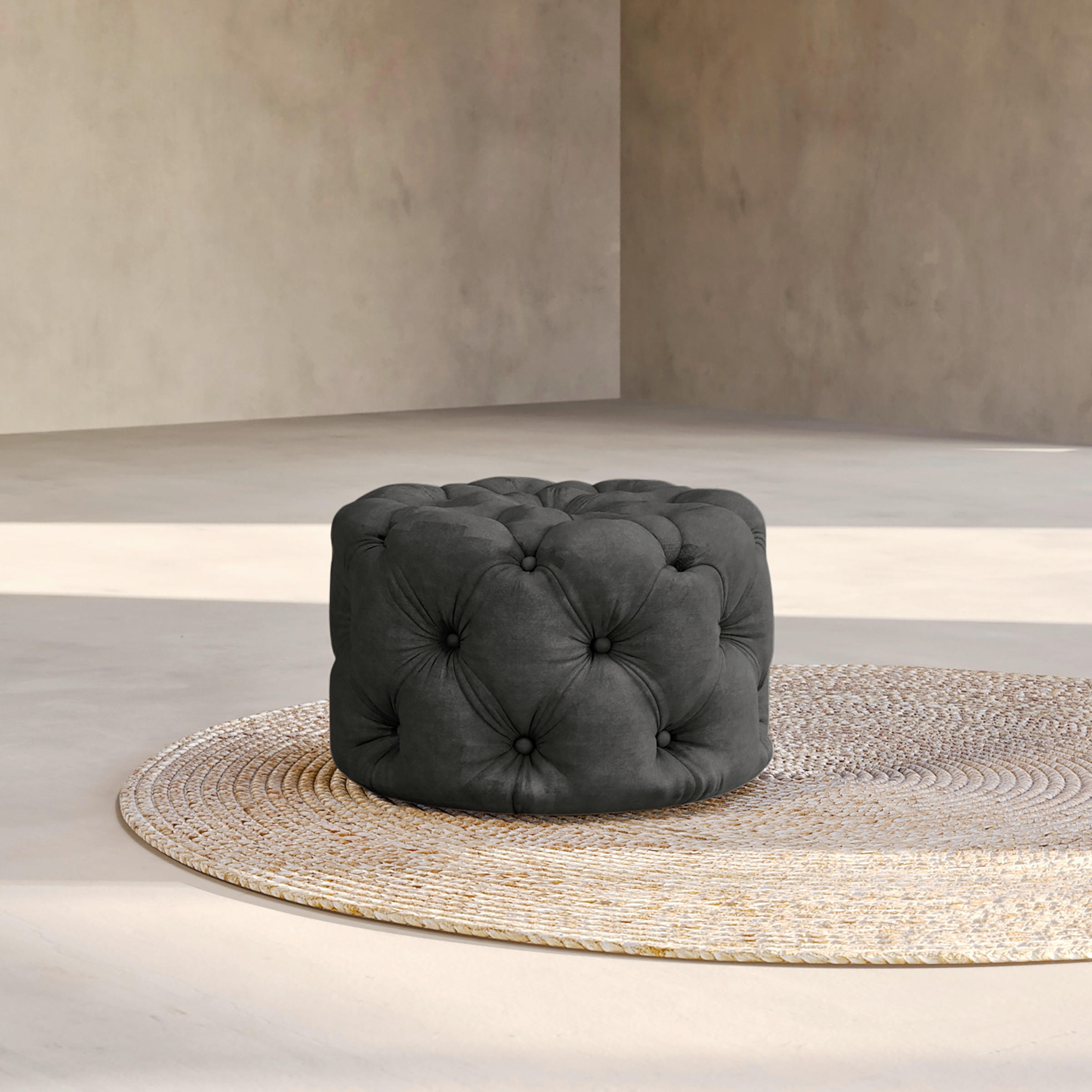 HOCKER in Textil Anthrazit  - Anthrazit/Schwarz, Design, Kunststoff/Textil (60/39/60cm) - P & B