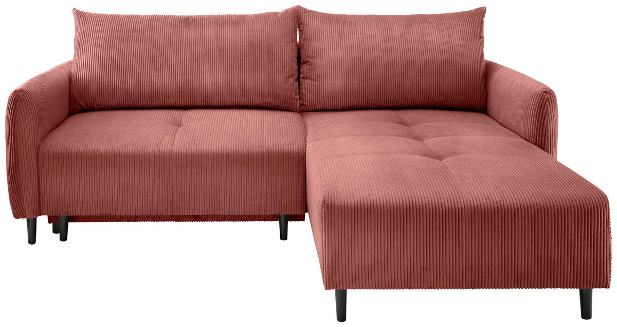 ECKSCHLAFSOFA in Cord Koralle  - Koralle/Schwarz, Basics, Holz/Textil (238/174cm) - Livetastic
