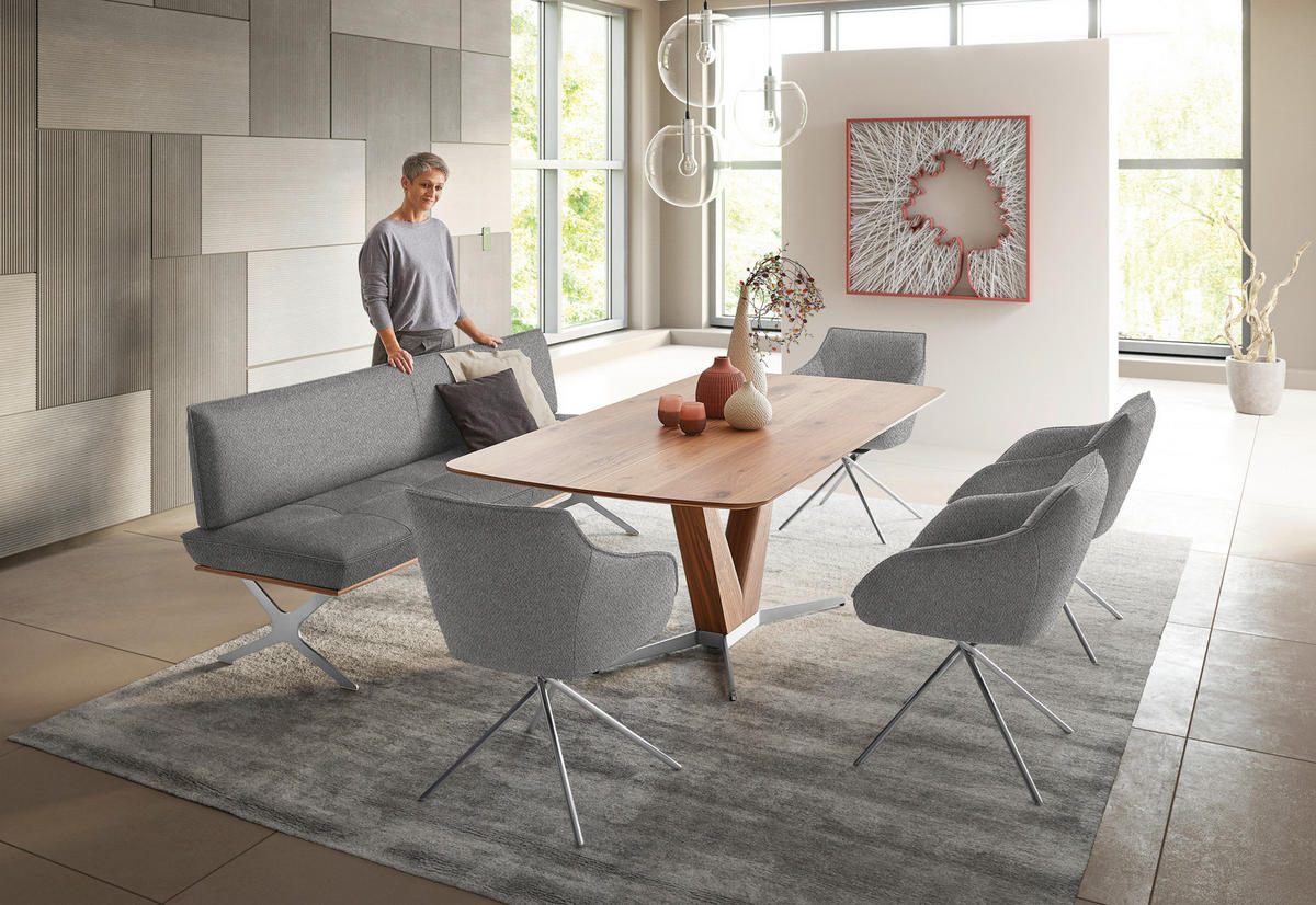 SITZBANK in Holz, Textil Nussbaumfarben, Nickelfarben, Ecru  - Ecru/Edelstahlfarben, Design, Holz/Textil (214/88/66cm) - Koinor