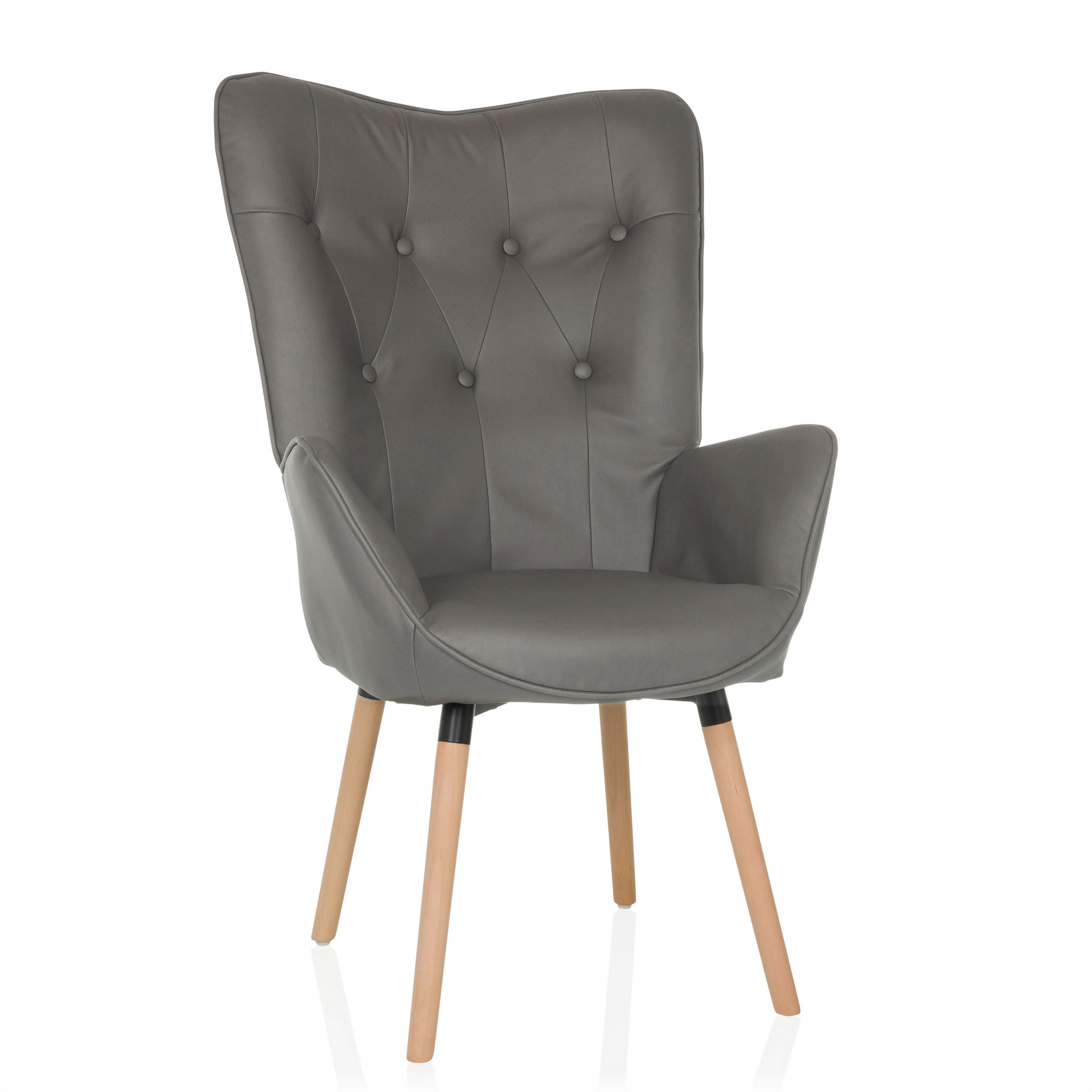 OHRENSESSEL in Velours Grau  - Buchefarben/Grau, MODERN, Holz/Textil (70/106/75cm) - MID.YOU