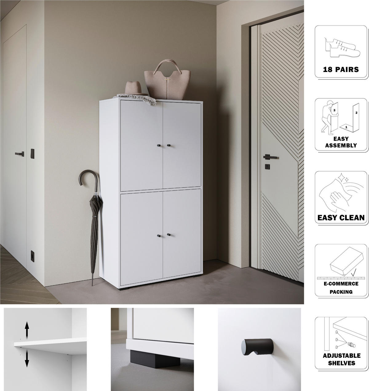 SKOSKÅP  i 70/131/33 cm  - vit/svart, Basics, metall/trämaterial (70/131/33cm) - P & B