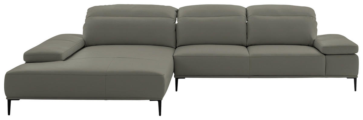 ECKSOFA  in Echtleder Grau  206/322 cm  - Schwarz/Grau, MODERN, Leder/Metall (206/322cm) - Chilliano