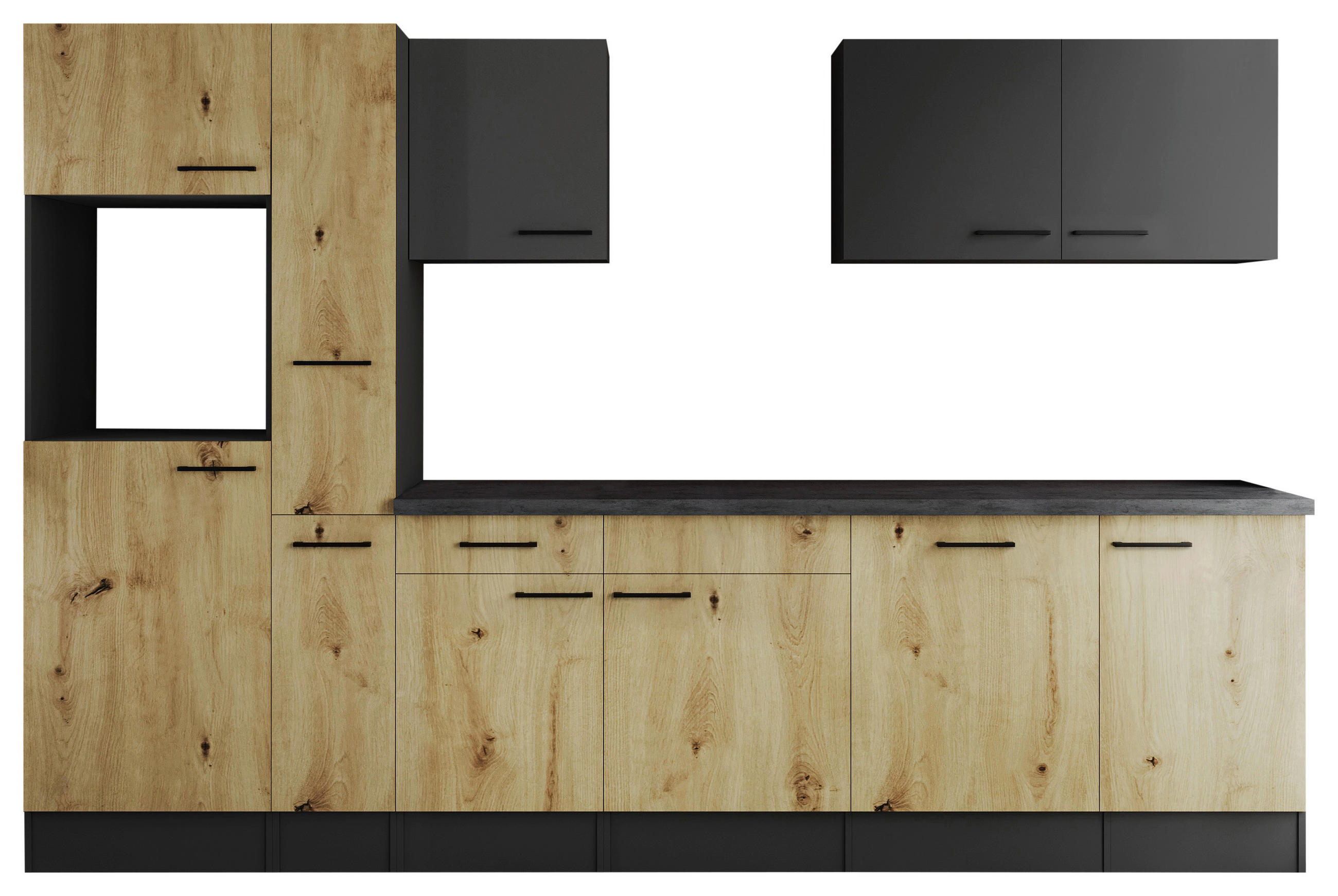 MODULKÖK UTAN VITVAROR 310 cm   i grå, ek Artisan  - svart/grå, Design, metall/trämaterial (310cm) - Respekta