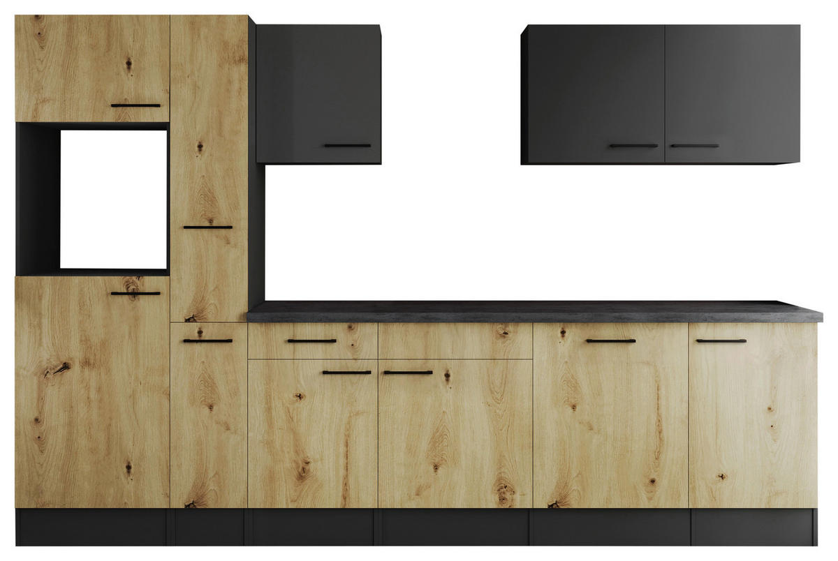 MODULKÖK UTAN VITVAROR 310 cm   i grå, ek Artisan  - svart/grå, Design, metall/trämaterial (310cm) - Respekta