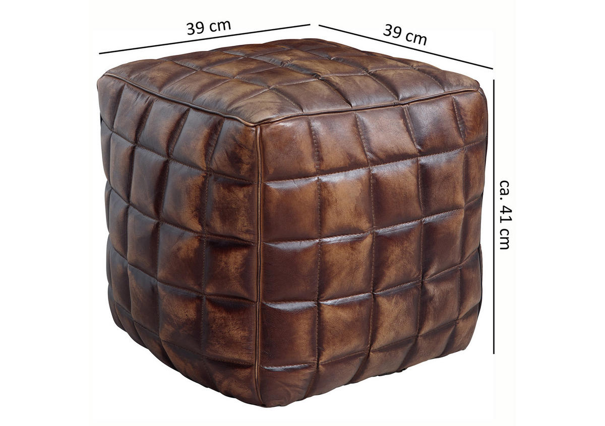 SITZWÜRFEL in Braun Leder Braun  - Braun, Natur, Leder (39/41/39cm) - MID.YOU