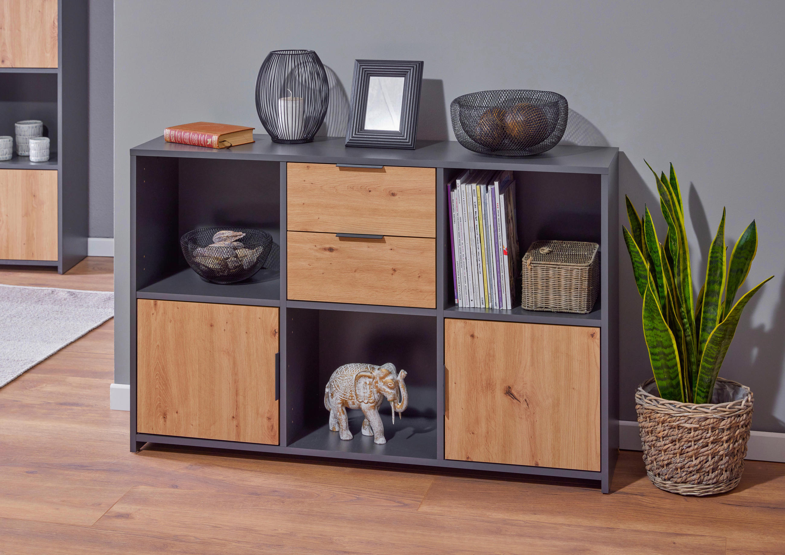 KOMMODE in 120/77/30 cm - Anthrazit/Eiche Artisan, Design, Holzwerkstoff/Metall (120/77/30cm) - Livetastic