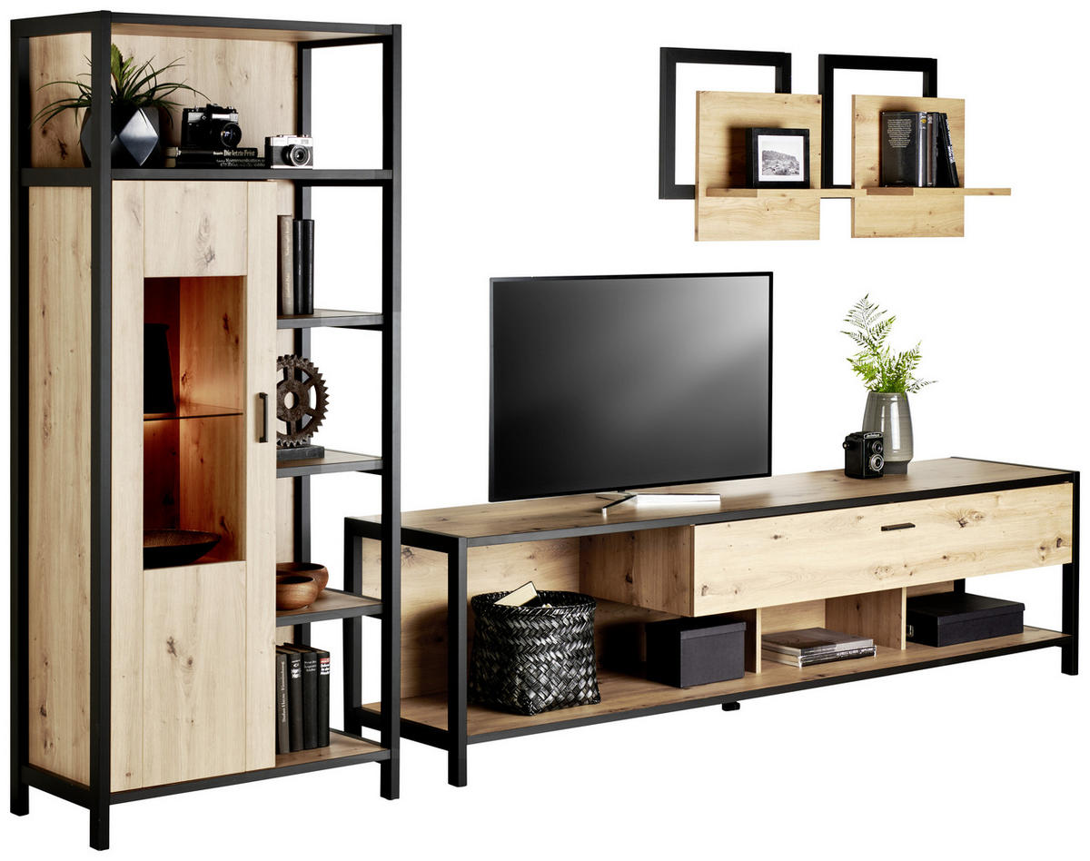 VITRINE in Anthrazit, Eichefarben  - Eichefarben/Anthrazit, Design, Glas/Holzwerkstoff (76/172/40cm) - Carryhome