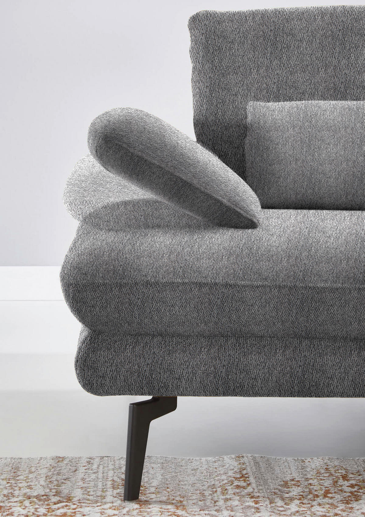 ECKSOFA in Chenille Grau  - Schwarz/Grau, Design, Textil/Metall (310/180cm) - Dieter Knoll