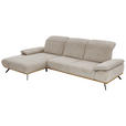 ECKSOFA in Flachgewebe Beige  - Beige/Schwarz, Natur, Holz/Textil (201/322cm) - Voleo