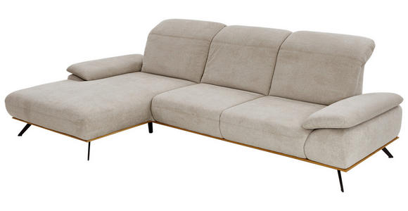 ECKSOFA in Mikrofaser Grün  - Beige/Schwarz, Natur, Holz/Textil (201/322cm) - Voleo