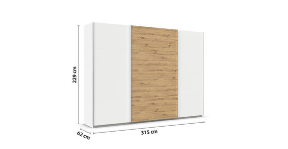 SCHWEBETÜRENSCHRANK  in Weiß, Eiche Artisan  - Alufarben/Weiß, KONVENTIONELL, Holzwerkstoff/Metall (315/229/62cm) - Xora
