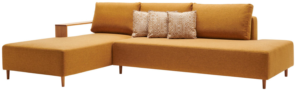 ECKSOFA in Flachgewebe Gelb  - Eichefarben/Gelb, Design, Holz/Textil (190/307cm) - Joka