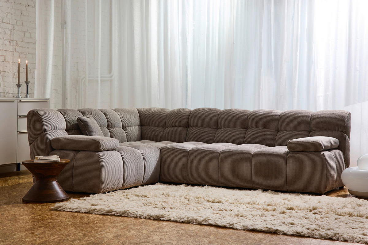 ECKSOFA Braun Cord Rücken echt  - Schwarz/Braun, KONVENTIONELL, Kunststoff/Textil (195/265cm) - Tom Tailor