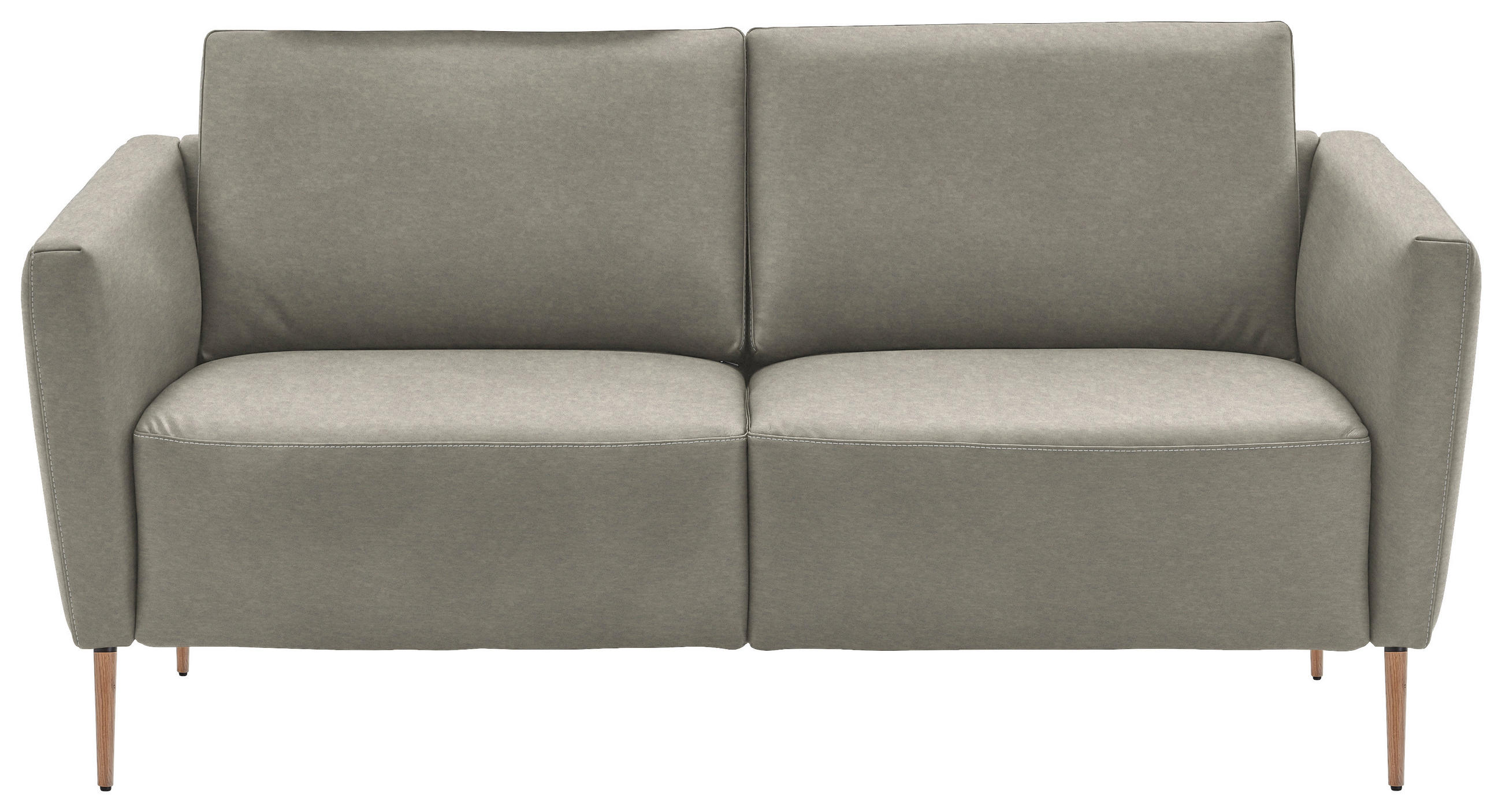 2-SITZER-SOFA  in Echtleder Hellgrau   - Eichefarben/Beige, Natur, Leder/Holz (182/86/87cm) - Valnatura