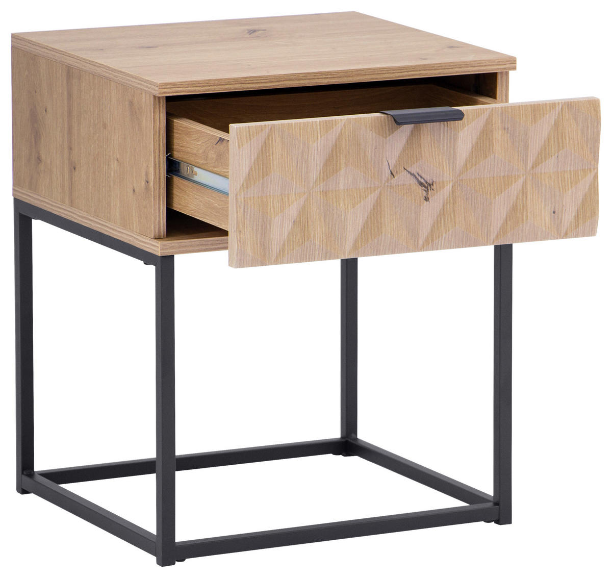 NACHTSCHRANK 42,5/52/38,5 cm  - Eichefarben/Schwarz, KONVENTIONELL, Holzwerkstoff/Metall (42,5/52/38,5cm) - Boxxx