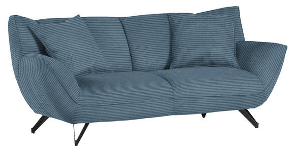 3-SITZER-SOFA in Feincord Blau  - Blau/Schwarz, Design, Textil/Metall (203/90/95cm) - Carryhome