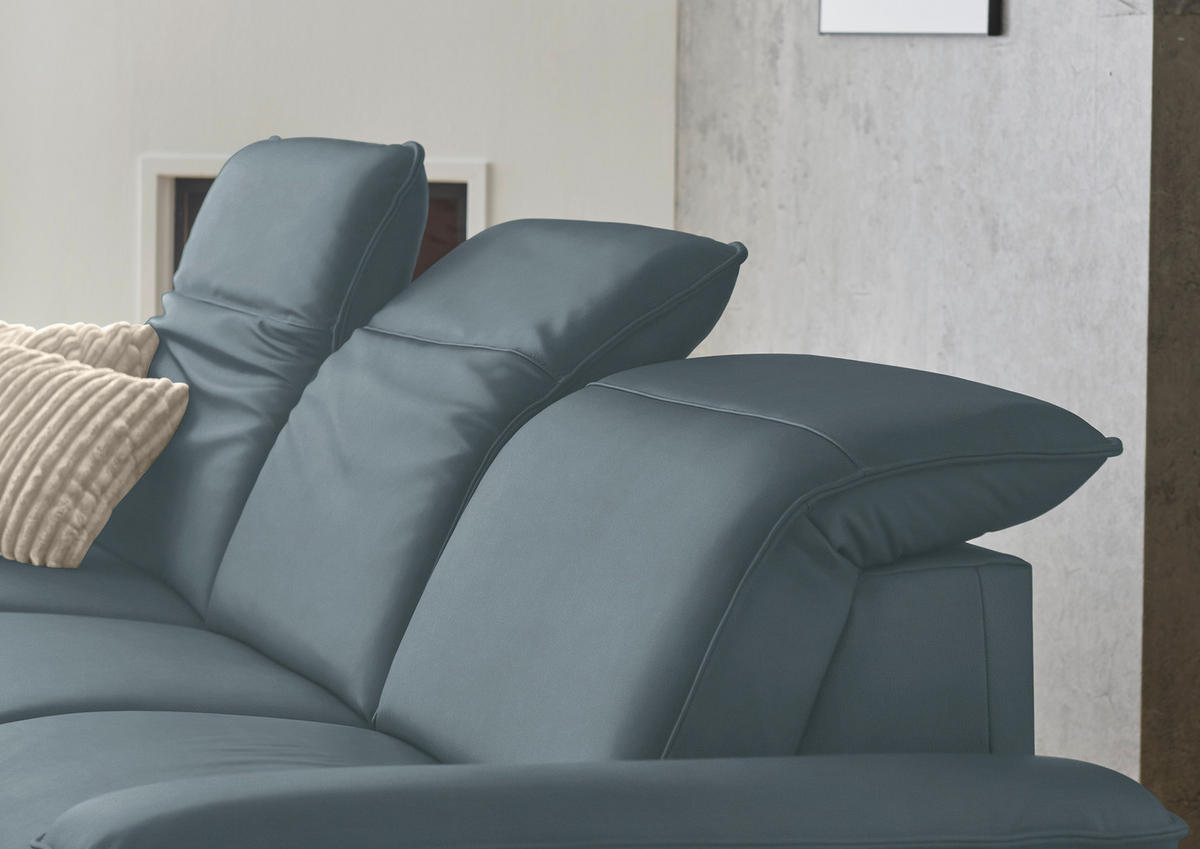 ECKSOFA  Echtleder Blaugrau  - Blaugrau/Schwarz, Design, Leder/Metall (169/307cm) - Beldomo Premium